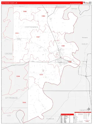 Crittenden County, AR RedLine style ZIP Code wall map