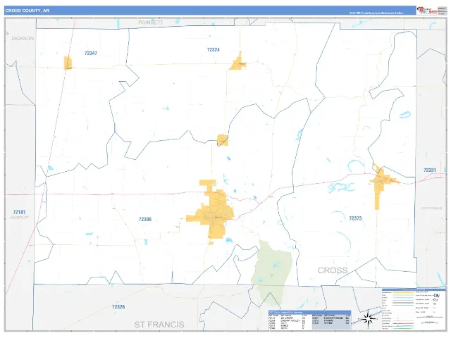 Cross County, AR ZIP Code Wall Map, Business Reference style