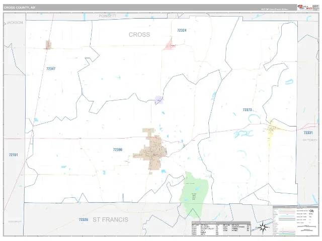 Cross County, AR ZIP Code Wall Map, Classic style