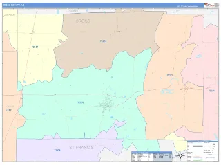 Cross County, AR ColorCast style ZIP Code wall map