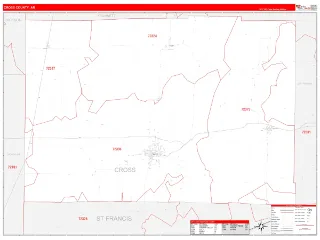 Cross County, AR RedLine style ZIP Code wall map