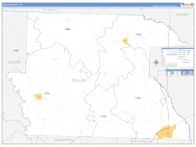 Dallas County, AR ZIP Code Wall Map, Business Reference style