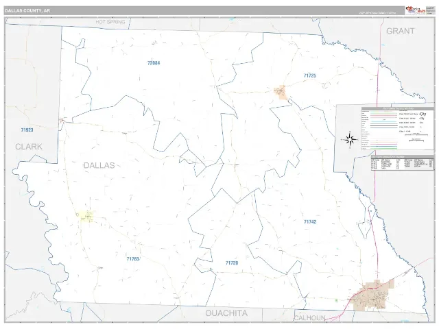Dallas County, AR ZIP Code Wall Map, Classic style