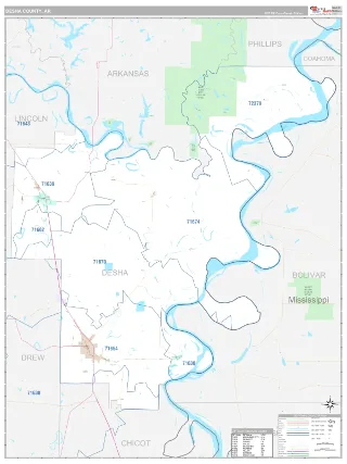 Desha County, AR Classic style ZIP Code wall map