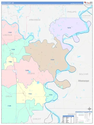 Desha County, AR ColorCast style ZIP Code wall map