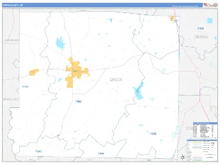 Drew County, AR Business Reference style ZIP Code wall map