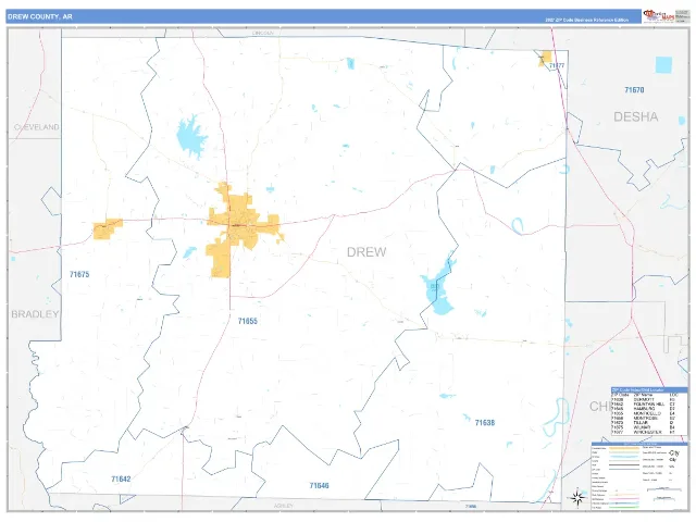 Drew County, AR ZIP Code Wall Map, Business Reference style