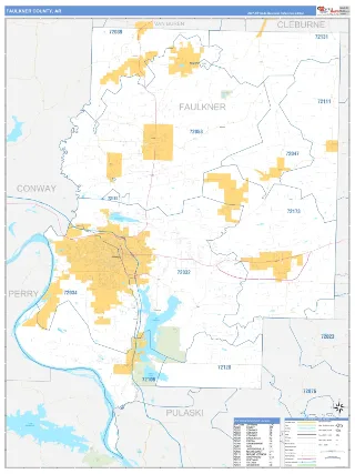 Faulkner County, AR Business Reference style ZIP Code wall map
