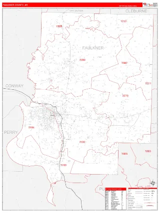 Faulkner County, AR RedLine style ZIP Code wall map