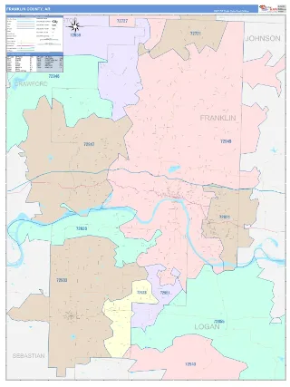 Franklin County, AR ColorCast style ZIP Code wall map