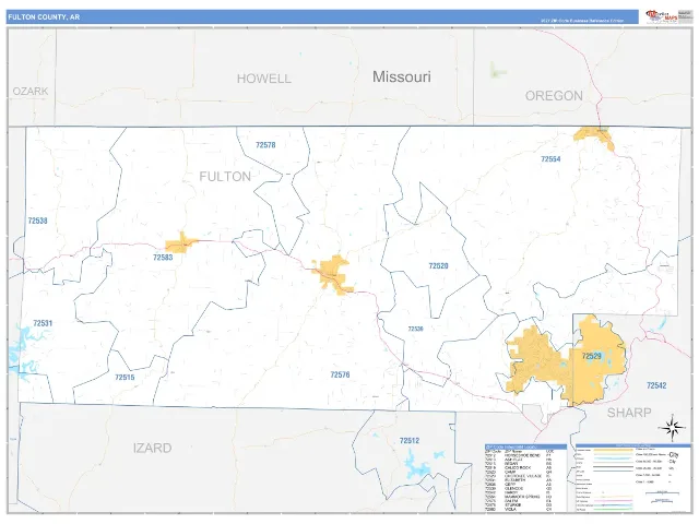 Fulton County, AR ZIP Code Wall Map, Business Reference style
