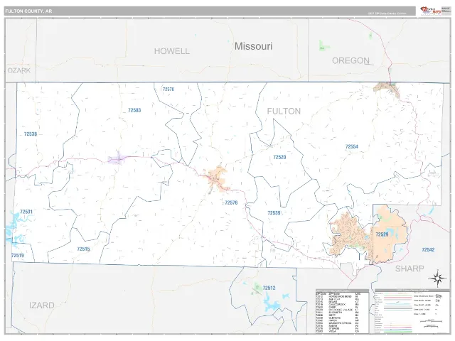 Fulton County, AR ZIP Code Wall Map, Classic style