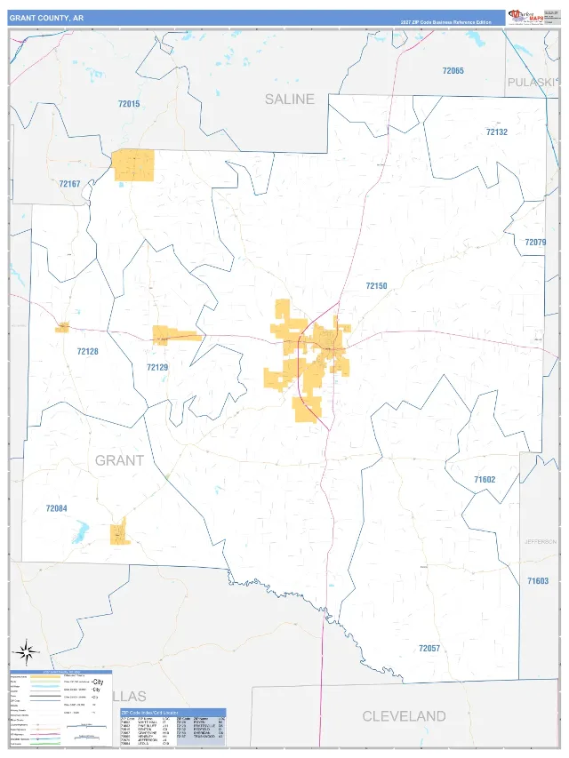 Grant County, AR ZIP Code Wall Map, Business Reference style