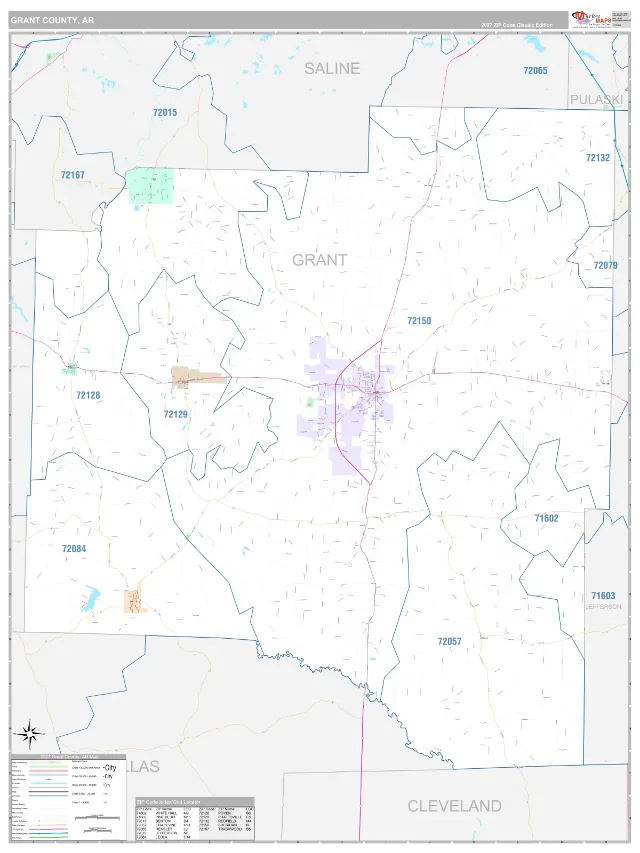 Grant County, AR ZIP Code Wall Map, Classic style