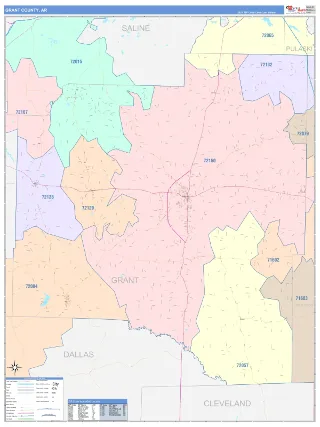 Grant County, AR ColorCast style ZIP Code wall map