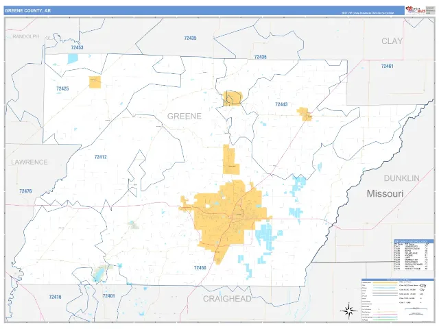 Greene County, AR ZIP Code Wall Map, Business Reference style