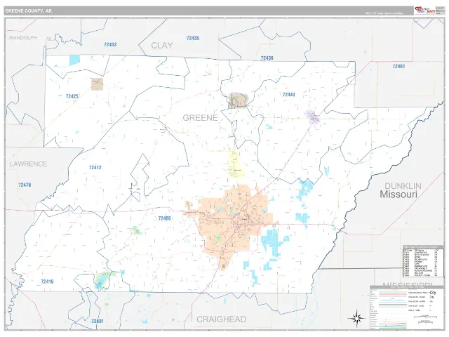 Greene County, AR ZIP Code Wall Map, Classic style