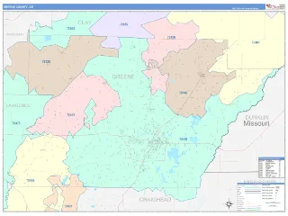 Greene County, AR ColorCast style ZIP Code wall map