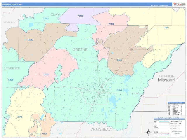 Greene County, AR ZIP Code Wall Map, ColorCast style