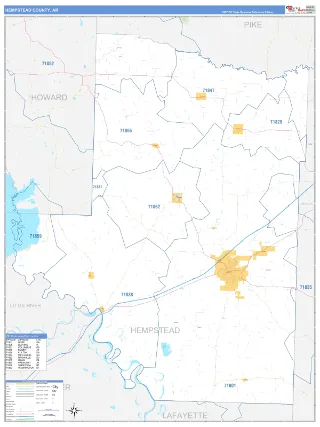 Hempstead County, AR Business Reference style ZIP Code wall map