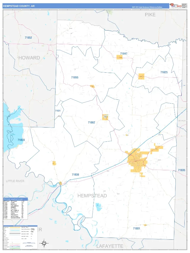 Hempstead County, AR ZIP Code Wall Map, Business Reference style