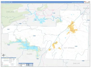 Hot Spring County, AR Business Reference style ZIP Code wall map