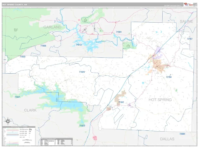 Hot Spring County, AR ZIP Code Wall Map, Classic style