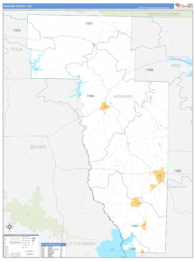Howard County, AR ZIP Code Wall Map, Business Reference style