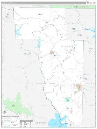 Howard County, AR Classic style ZIP Code wall map
