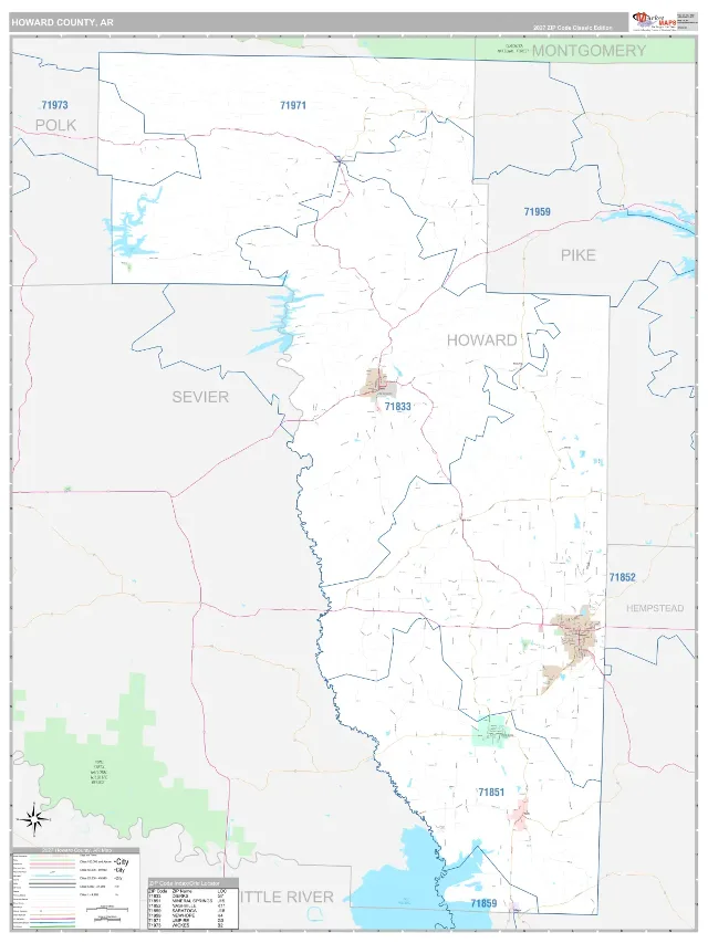 Howard County, AR ZIP Code Wall Map, Classic style