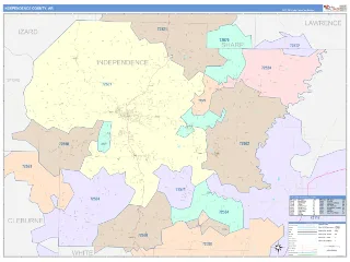 Independence County, AR ColorCast style ZIP Code wall map