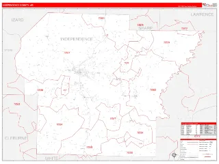 Independence County, AR RedLine style ZIP Code wall map