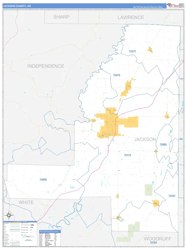 Jackson County, AR ZIP Code Wall Map, Business Reference style