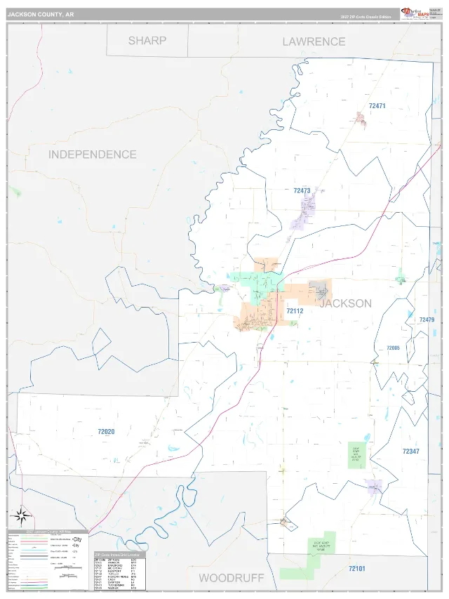 Jackson County, AR ZIP Code Wall Map, Classic style