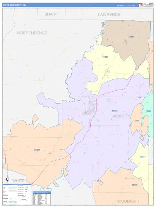 Jackson County, AR ColorCast style ZIP Code wall map