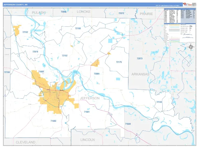Jefferson County, AR ZIP Code Wall Map, Business Reference style