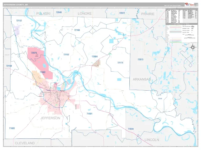 Jefferson County, AR ZIP Code Wall Map, Classic style