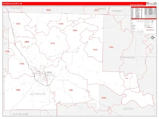 Jefferson County, AR RedLine style ZIP Code wall map