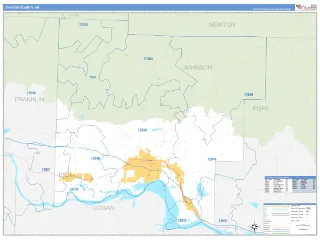 Johnson County, AR Business Reference style ZIP Code wall map
