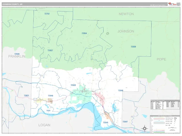 Johnson County, AR ZIP Code Wall Map, Classic style