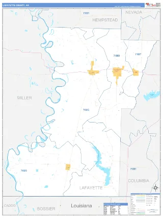 Lafayette County, AR Business Reference style ZIP Code wall map