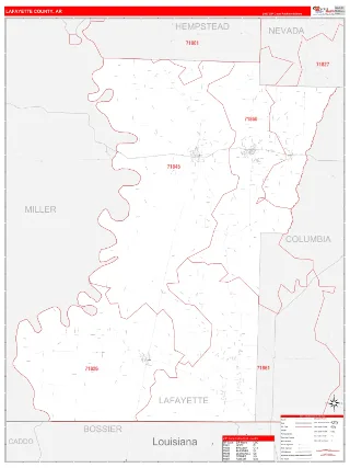 Lafayette County, AR RedLine style ZIP Code wall map