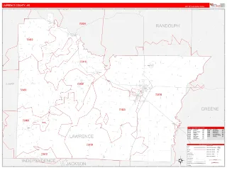 Lawrence County, AR RedLine style ZIP Code wall map