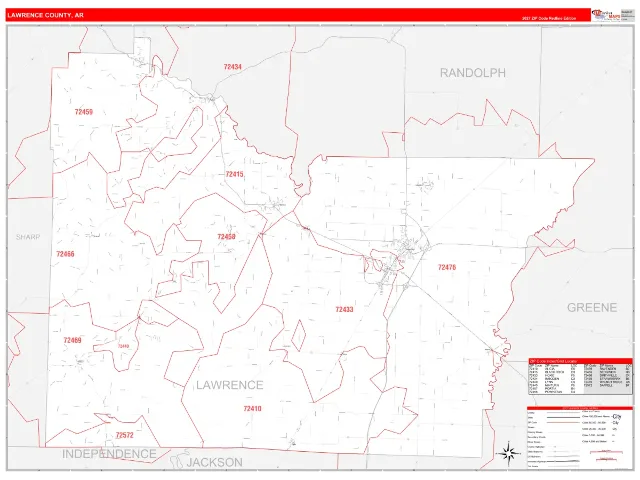 Lawrence County, AR ZIP Code Wall Map, RedLine style