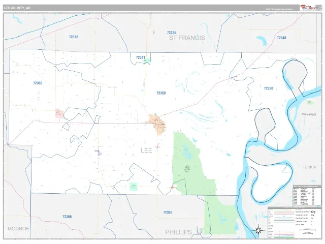 Lee County, AR ZIP Code Wall Map, Classic style