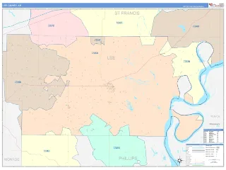 Lee County, AR ColorCast style ZIP Code wall map