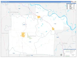 Lincoln County, AR Business Reference style ZIP Code wall map