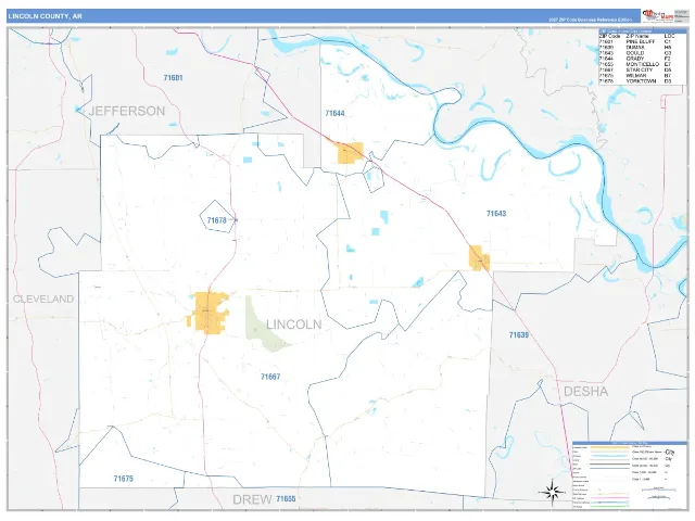 Lincoln County, AR ZIP Code Wall Map, Business Reference style