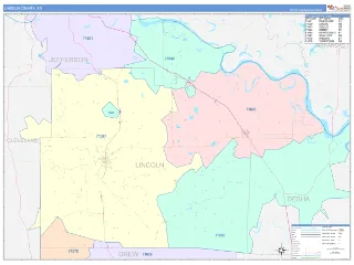 Lincoln County, AR ColorCast style ZIP Code wall map