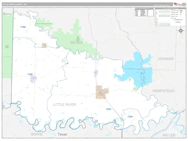 Little River County, AR ZIP Code Wall Map, Classic style